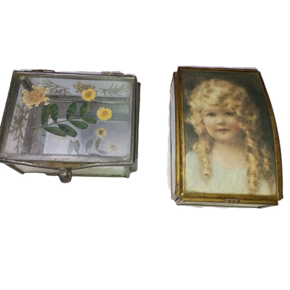 Vintage Trinket Boxes- Pressed Flowers & Goldilocks Box (1992) via Vermont Glass